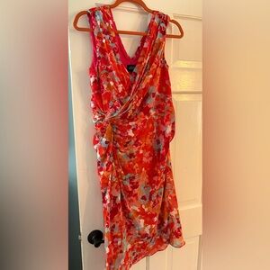 Sleeveless v-neck dress, orange & blue